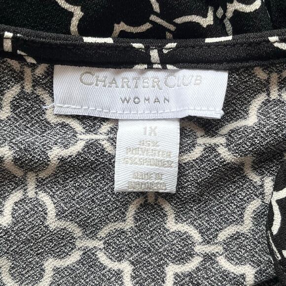 Charter Club Black & White Patterned Tank Top Size 1X - Picture 3 of 9